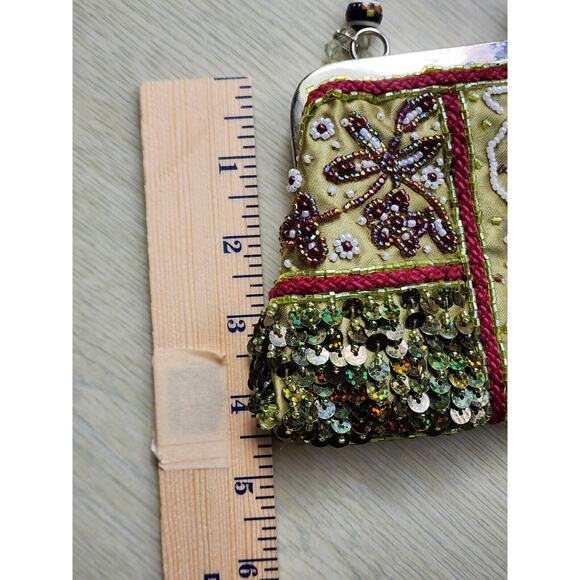 BEADED PURSE-Small-Beaded Handle-Green-Sequins-Evening Bag-Bling-Unique - Picture 15 of 16